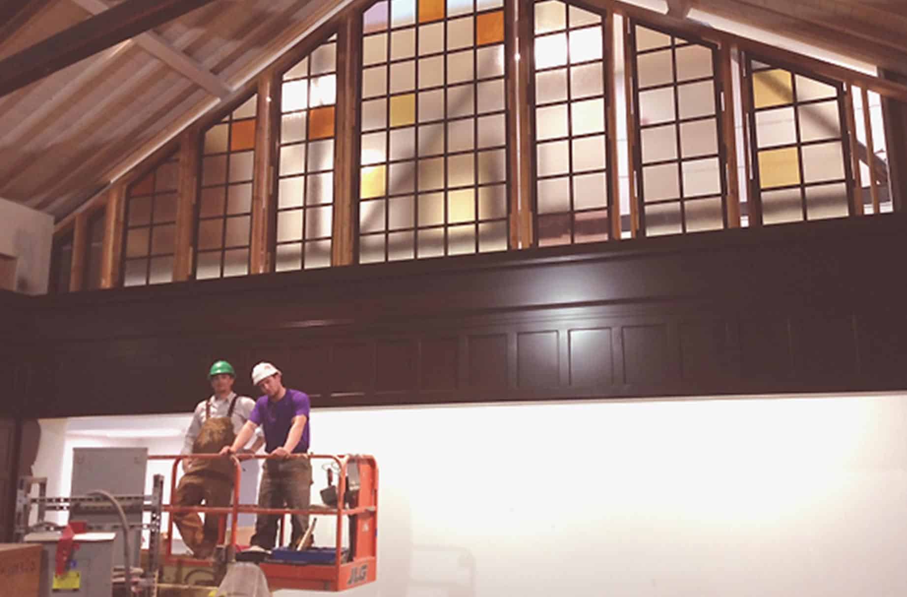 Boom Lift Stained Glass Windows